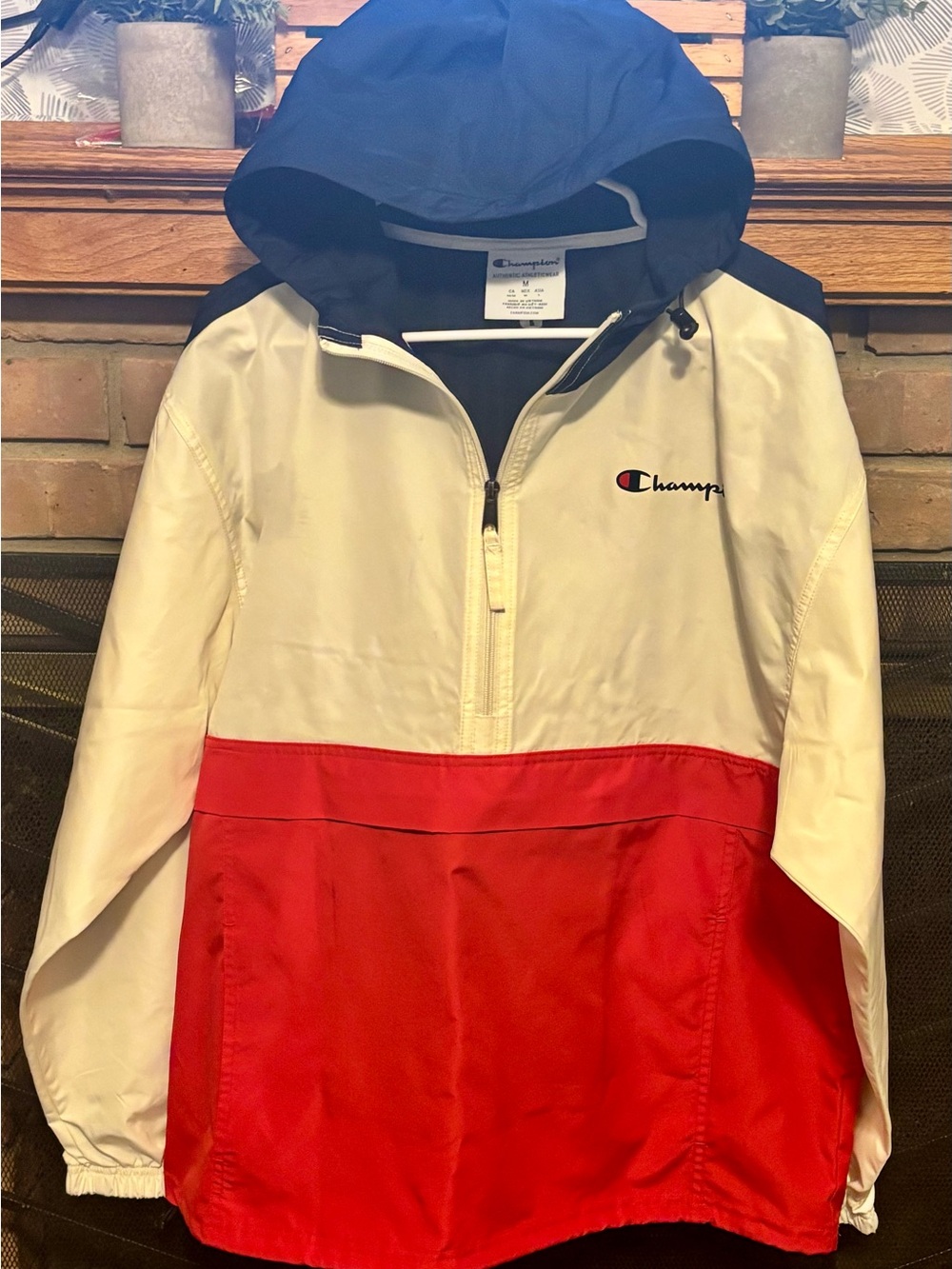 Champion Colorblock Hooded Rain Anorak - White, Red & Blue